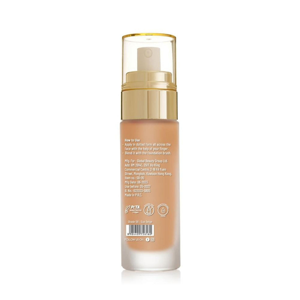 Swiss Beauty High Performance Foundation With Vitamin C & Niacinamide Light-Weight - 08 Sun Beige - Distacart