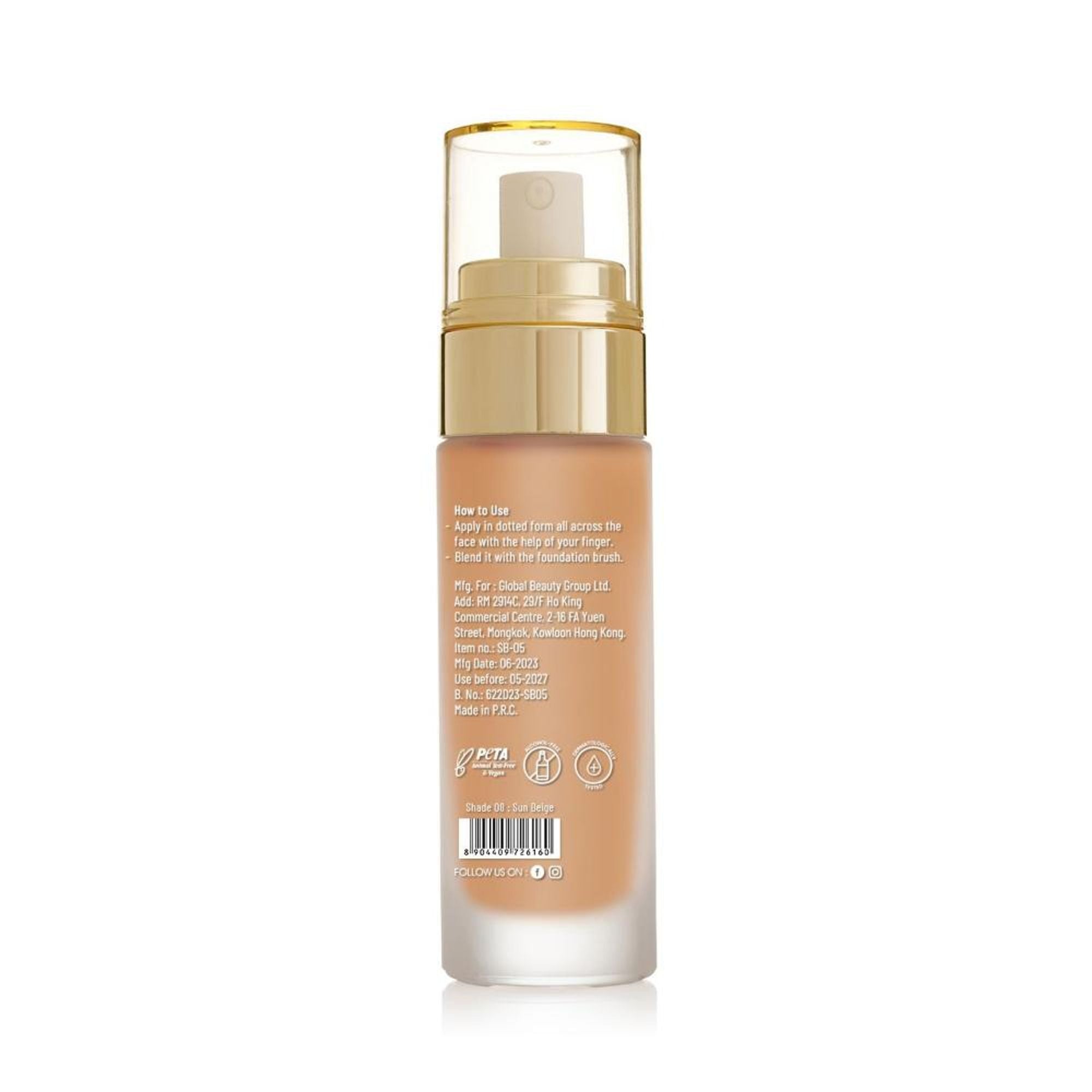 Swiss Beauty High Performance Foundation With Vitamin C & Niacinamide Light-Weight - 08 Sun Beige - Distacart