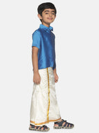 Sethukrishna Blue & White Shirt with Dhoti Set For Boys