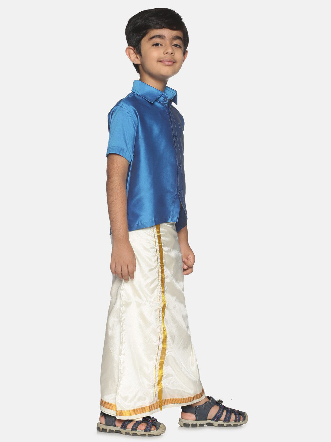 Sethukrishna Blue & White Shirt with Dhoti Set For Boys