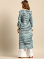 Sangria Women Blue & Off White Geometric Printed Kurta