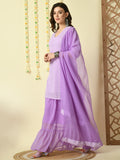 Myshka Women's Purple Georgette Kurti & Skirt With Dupatta Party Sets
