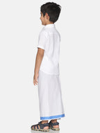 Sethukrishna White Pure Cotton Solid Shirt and Veshti Set
