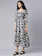 Souchii Floral Printed Chiffon Empire Midi Dress - Distacart