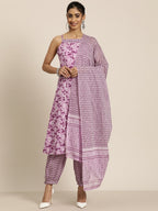 HERE&NOW Women Floral Printed Regular Pure Cotton Kurta with Palazzos & Dupatta