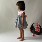 ArthLife Peach And Grey Unicorn Embroidered Dress