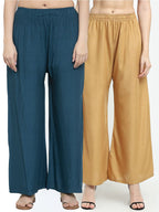TAG 7 Women Pack of 2 Blue & Beige Solid Wide-Leg Palazzos