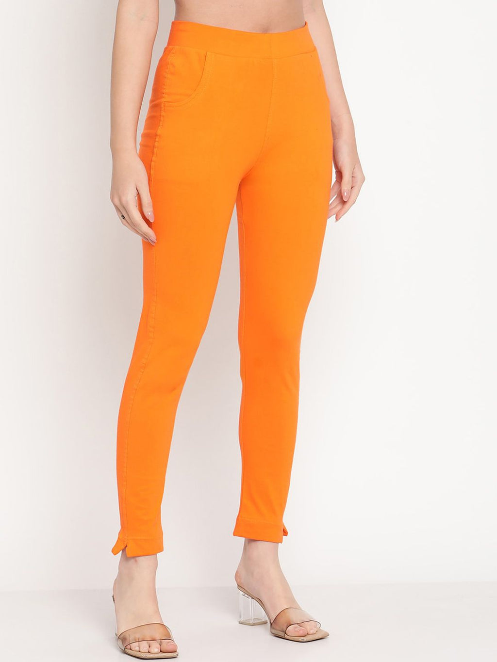 TAG 7 Women Orange Solid Leggings