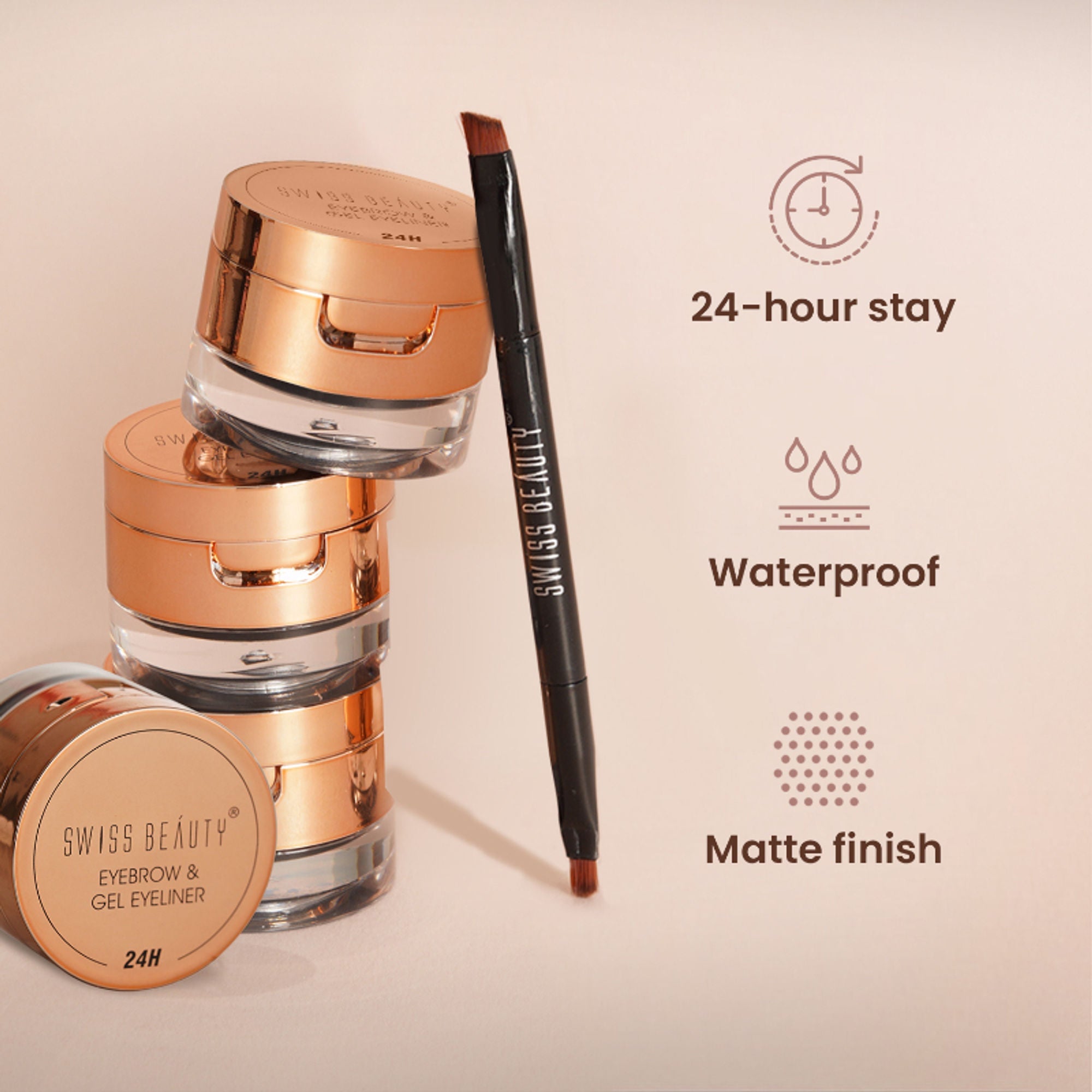 Swiss Beauty 3 In 1 Eyeliner, Eyebrow Filler and Kajal , 24-Hour Stay ,Waterproof - 02 Brown - Distacart