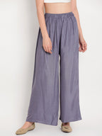 TAG 7 Women Pack Of 2 Black & Grey Solid Flared Palazzos