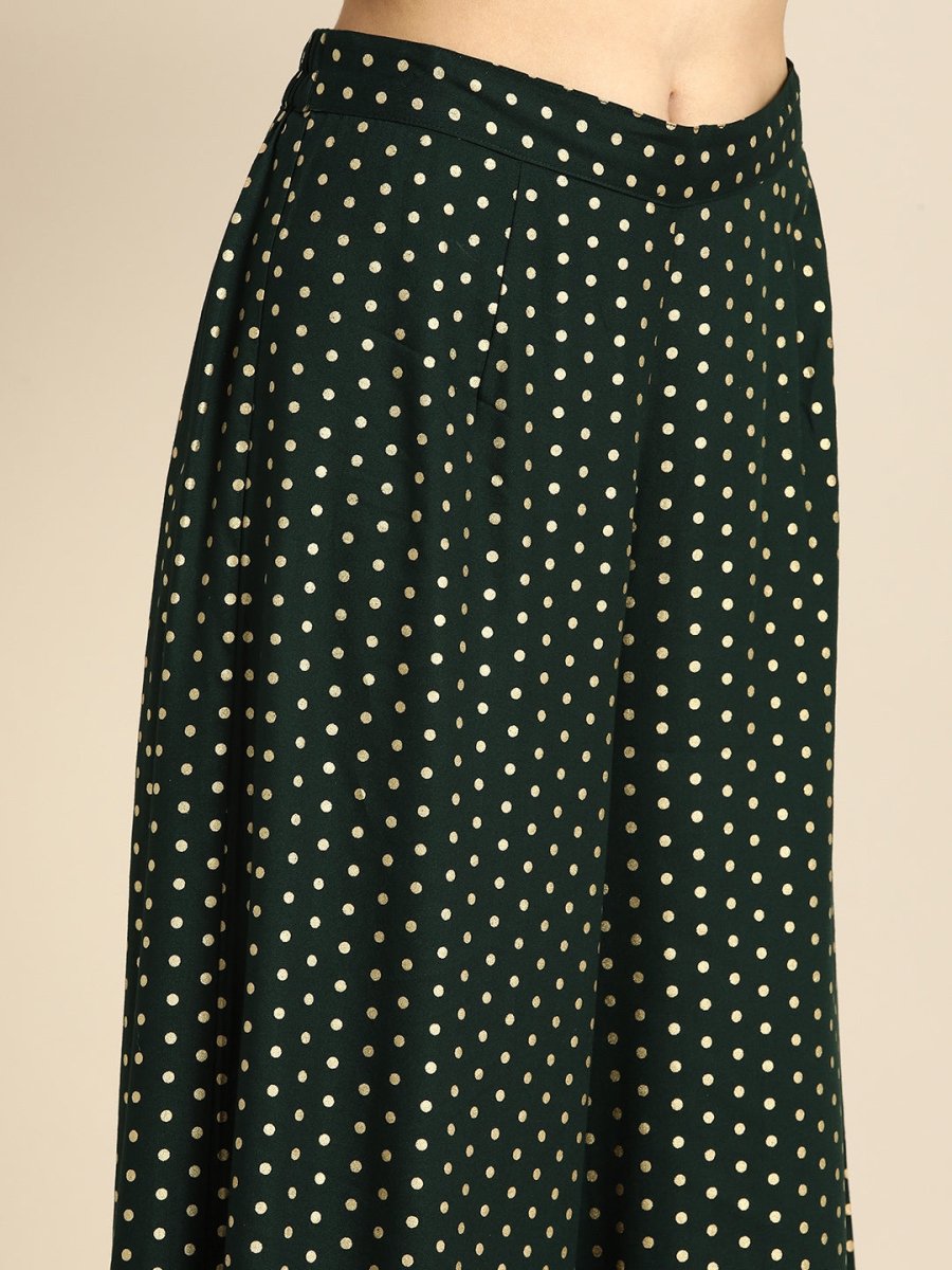 All About You Women Green & Gold-toned Ethnic Motifs Printed Kurta with Palazzos
