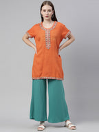 Souchii Turquoise Blue Knitted Palazzos - Distacart