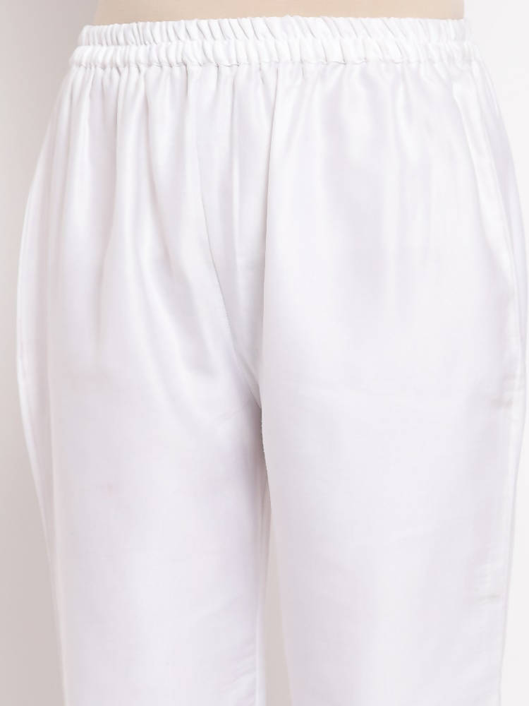 Myshka Women's White Cotton Solid Casual Trouser