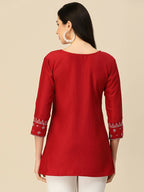 Red Chinon Floral Embroidered Top - Zeny