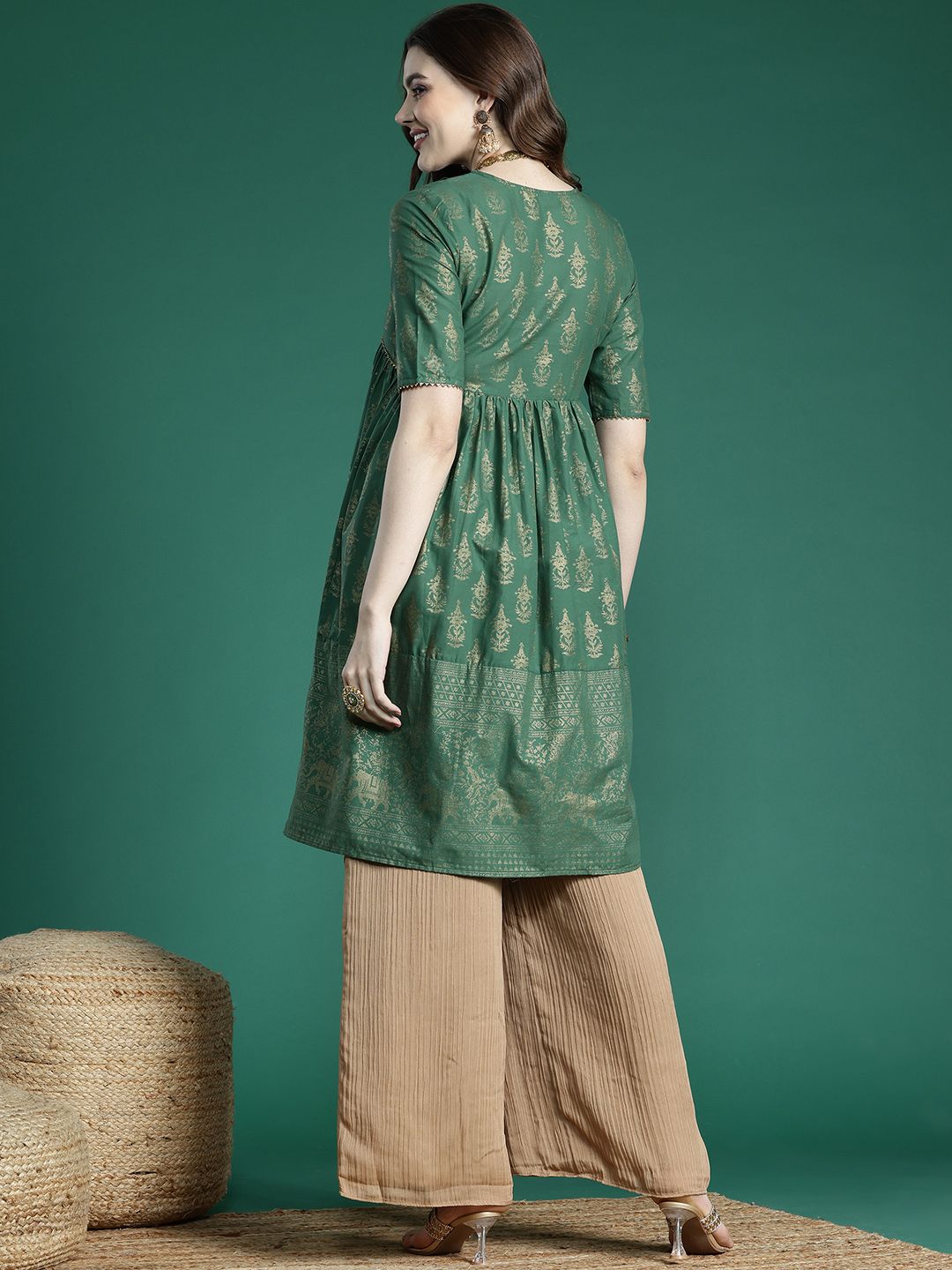 Sangria Ethnic Motifs Print Gotta Patti Pure Cotton Anarkali Kurta
