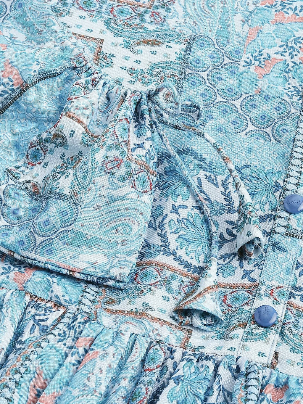 Light Blue Poly Rayon Digital Printed A-line Top - Tarini