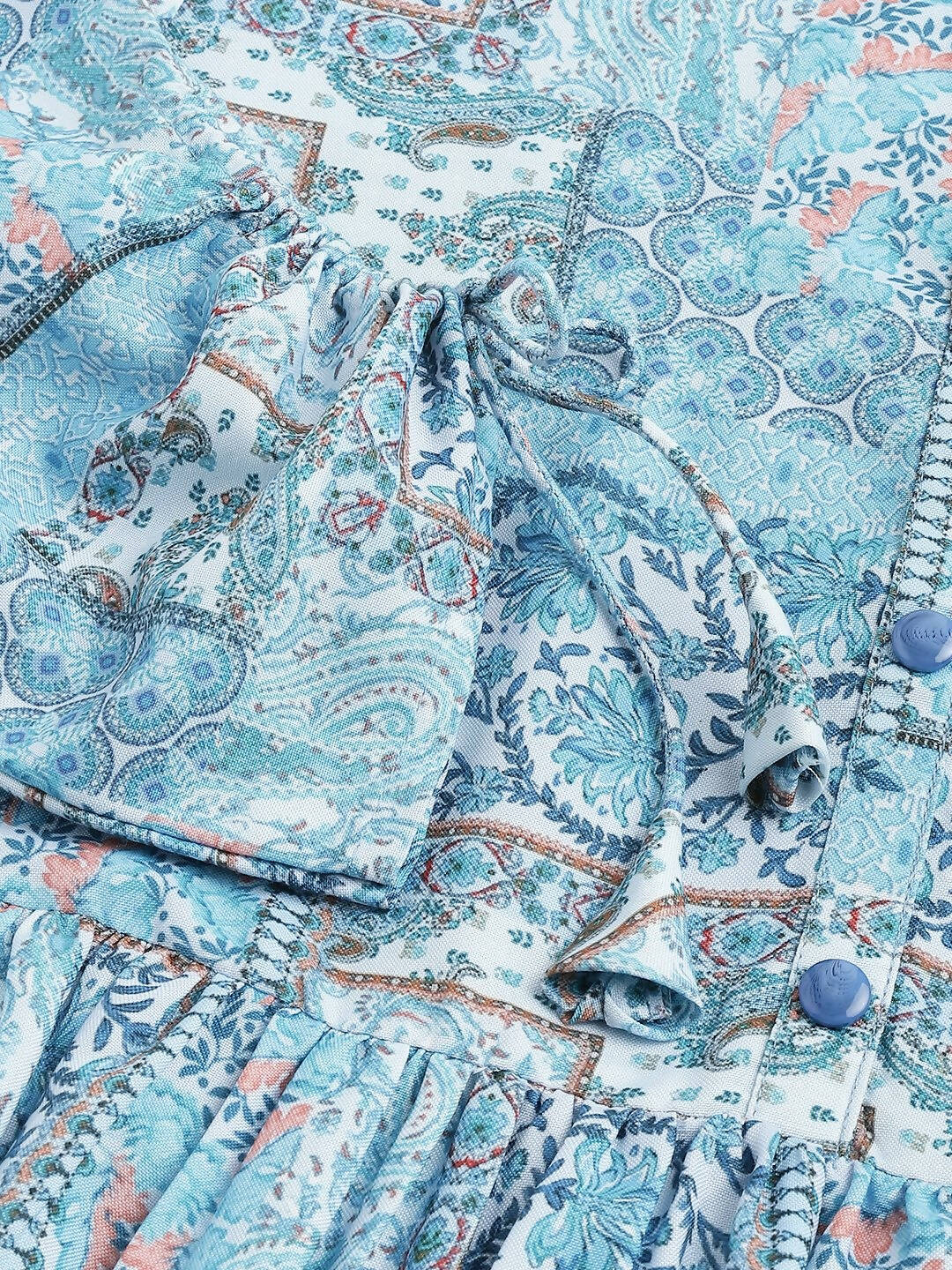 Light Blue Poly Rayon Digital Printed A-line Top - Tarini