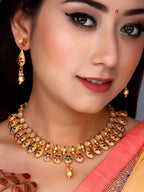 Aadita Gold Plated Temple Choker Ruby Jewellery Set - Distacart
