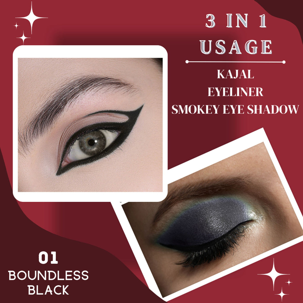 kinded kind eyes kajal 3 in 1 kohl kajal eye liner smokey eye shadow 01 boundless black