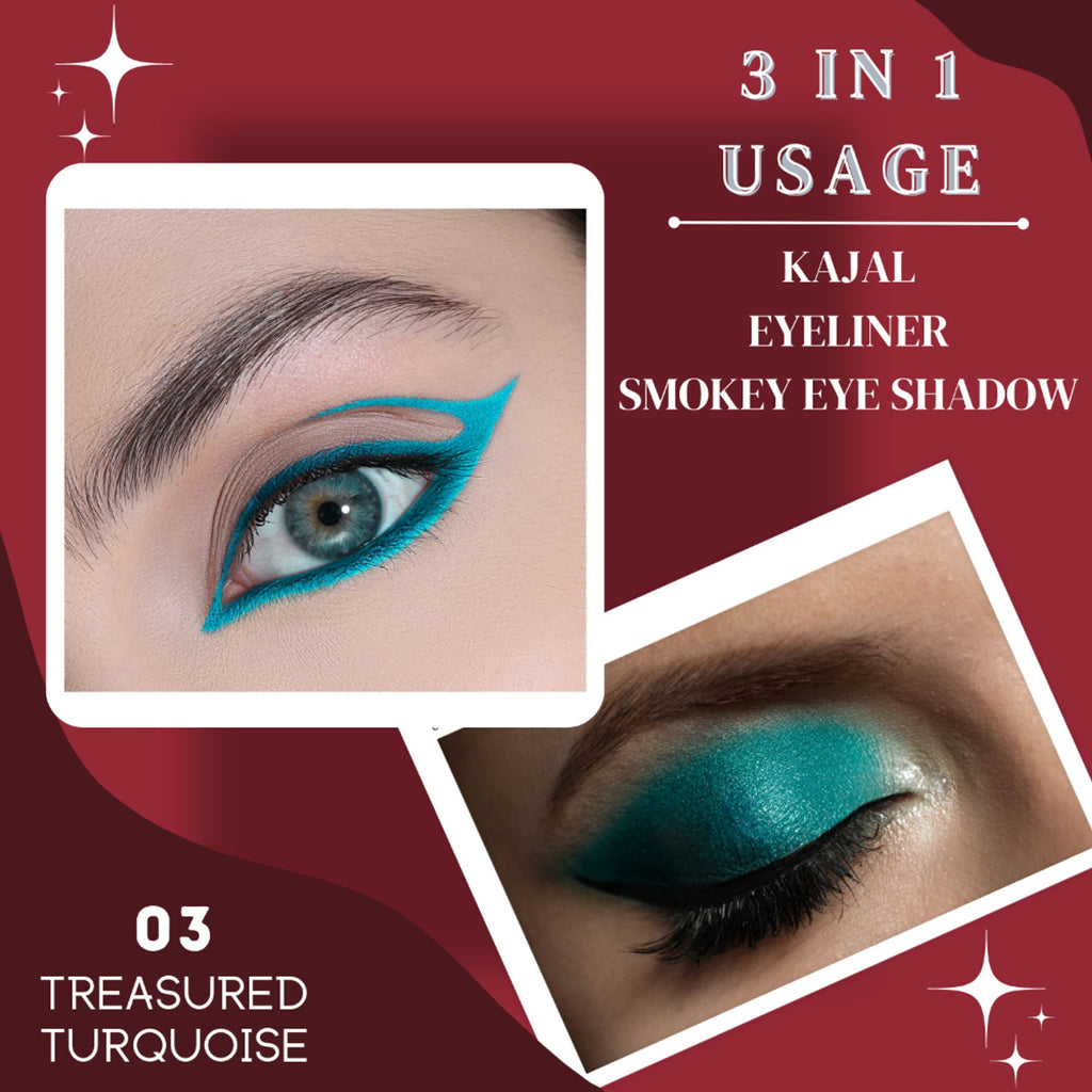kinded kind eyes kajal 3 in 1 kohl kajal eye liner smokey eye shadow 03 treasured turquoise