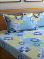 BOMBAY DYEING Serenita Blue Printed Cotton 144 TC King Bedsheet with 2 Pillow Covers