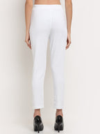 TAG 7 Women White Solid Ankle Length Leggings Pants