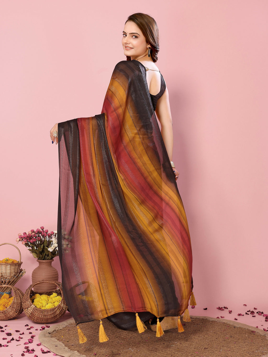 Attractive These Party Wear Ready To Wear Saree - Orange