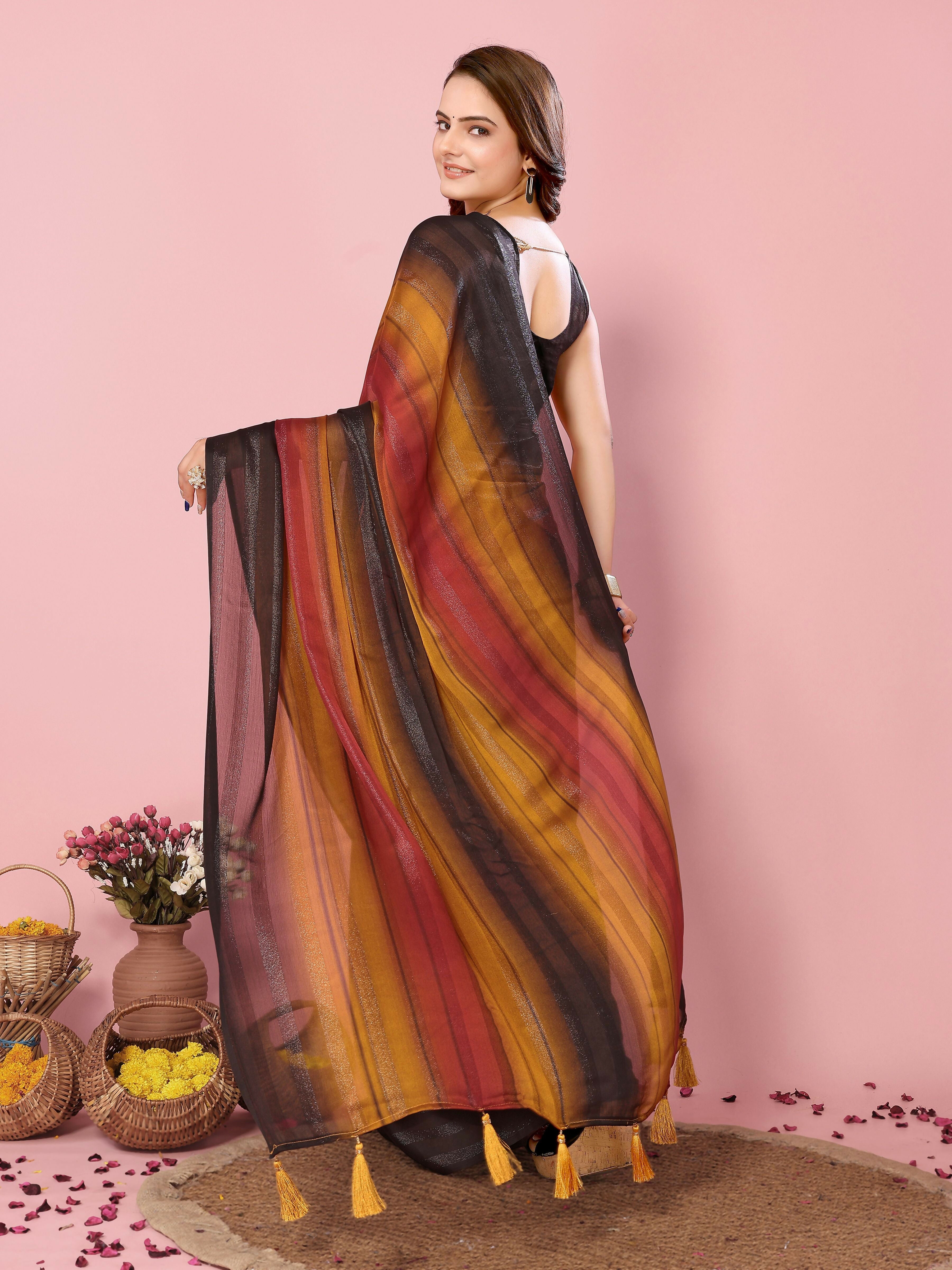Attractive These Party Wear Ready To Wear Saree - Orange