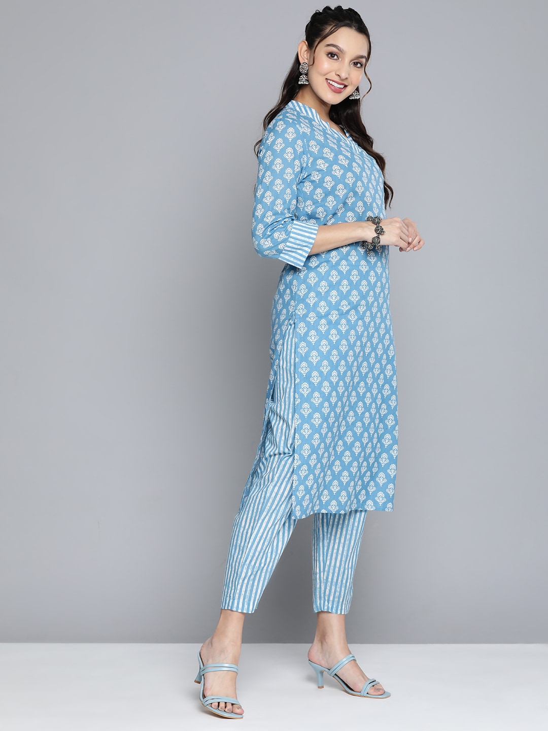 HERE&NOW Women Ethnic Motifs Printed Pure Cotton Kurta with Palazzos