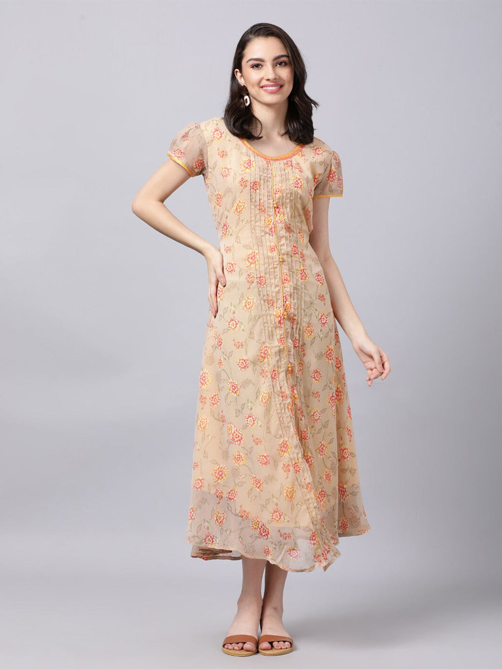 Souchii Women Grey Floral Printed Chiffon A-Line Dress - Distacart