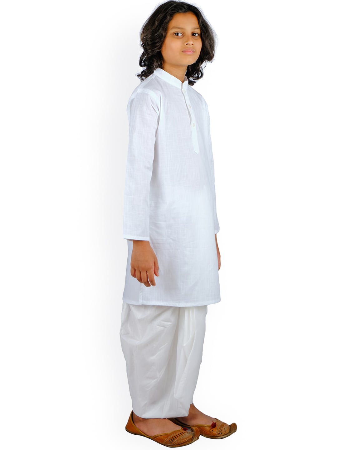 Sethukrishna Boys White Angrakha Pure Cotton Kurta With Dhoti Pants