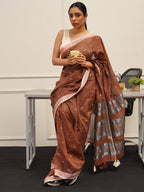 Tikhi Imli Rust Abstract Woven Design Zari Saree - Distacart