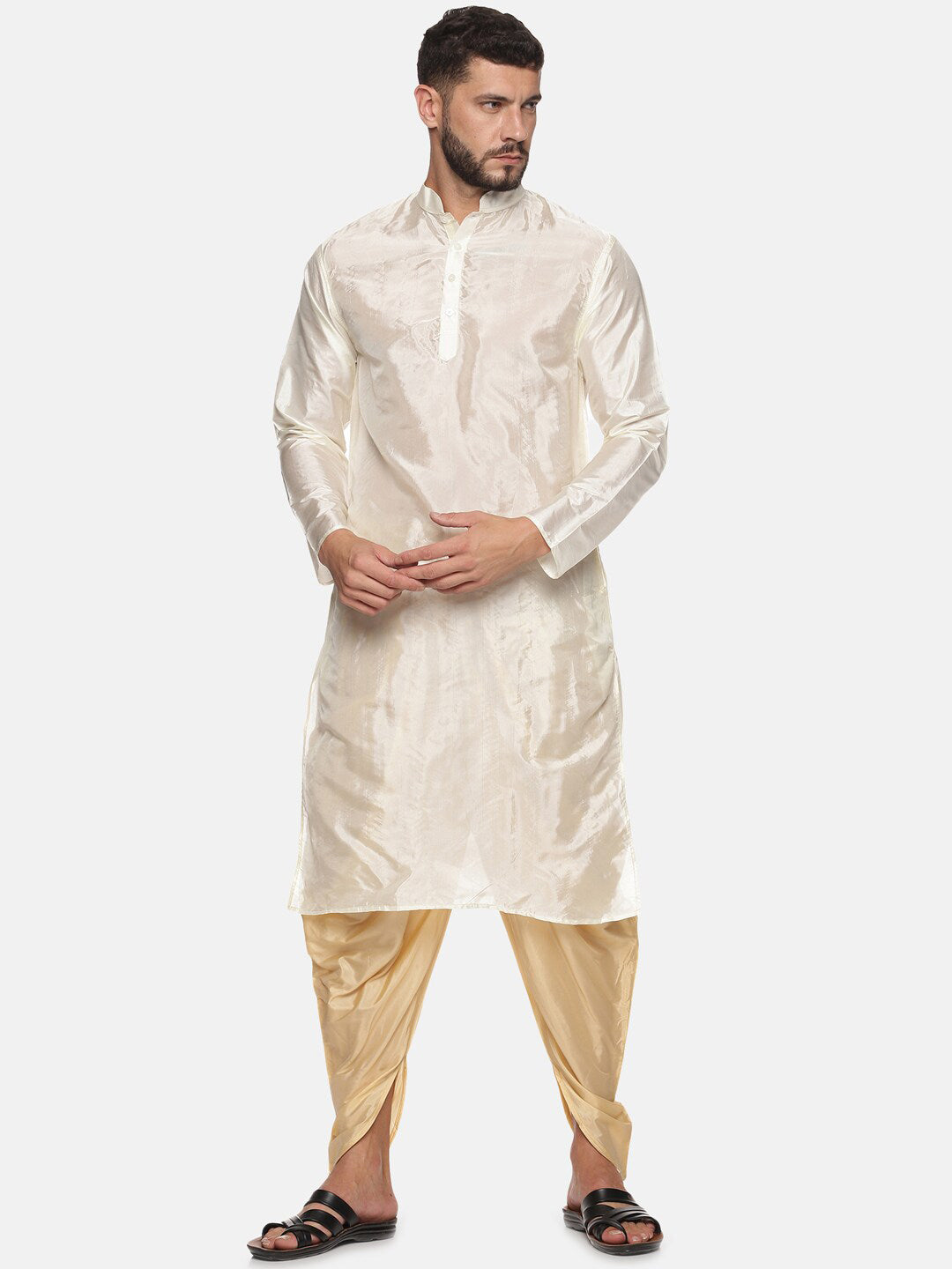 Sethukrishna Men Cream-Coloured Kurti with Dhoti Pants - Distacart