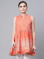 Ahalyaa Women Orange Pure Cotton Porcian Print Tunic - Distacart