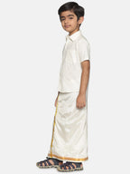 Sethukrishna Boys Cream-Coloured & Gold-Coloured Shirt with Dhoti