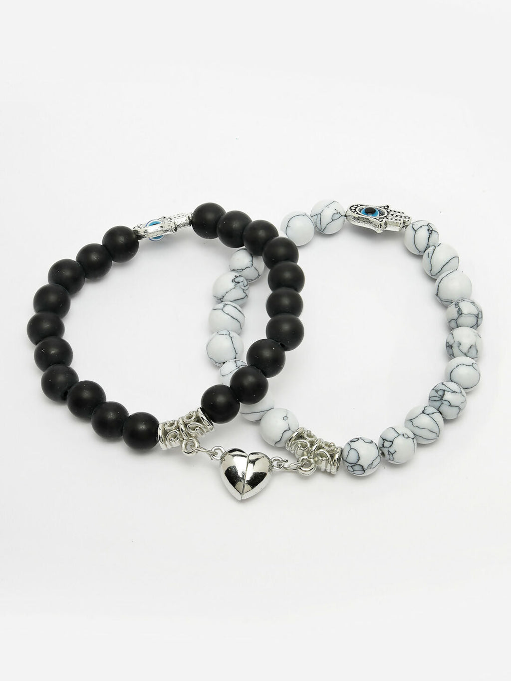 NVR Men & Women Set of 2 Black & White Marbel Crystal Bracelet - Distacart