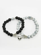 NVR Men & Women Set of 2 Black & White Marbel Crystal Bracelet - Distacart