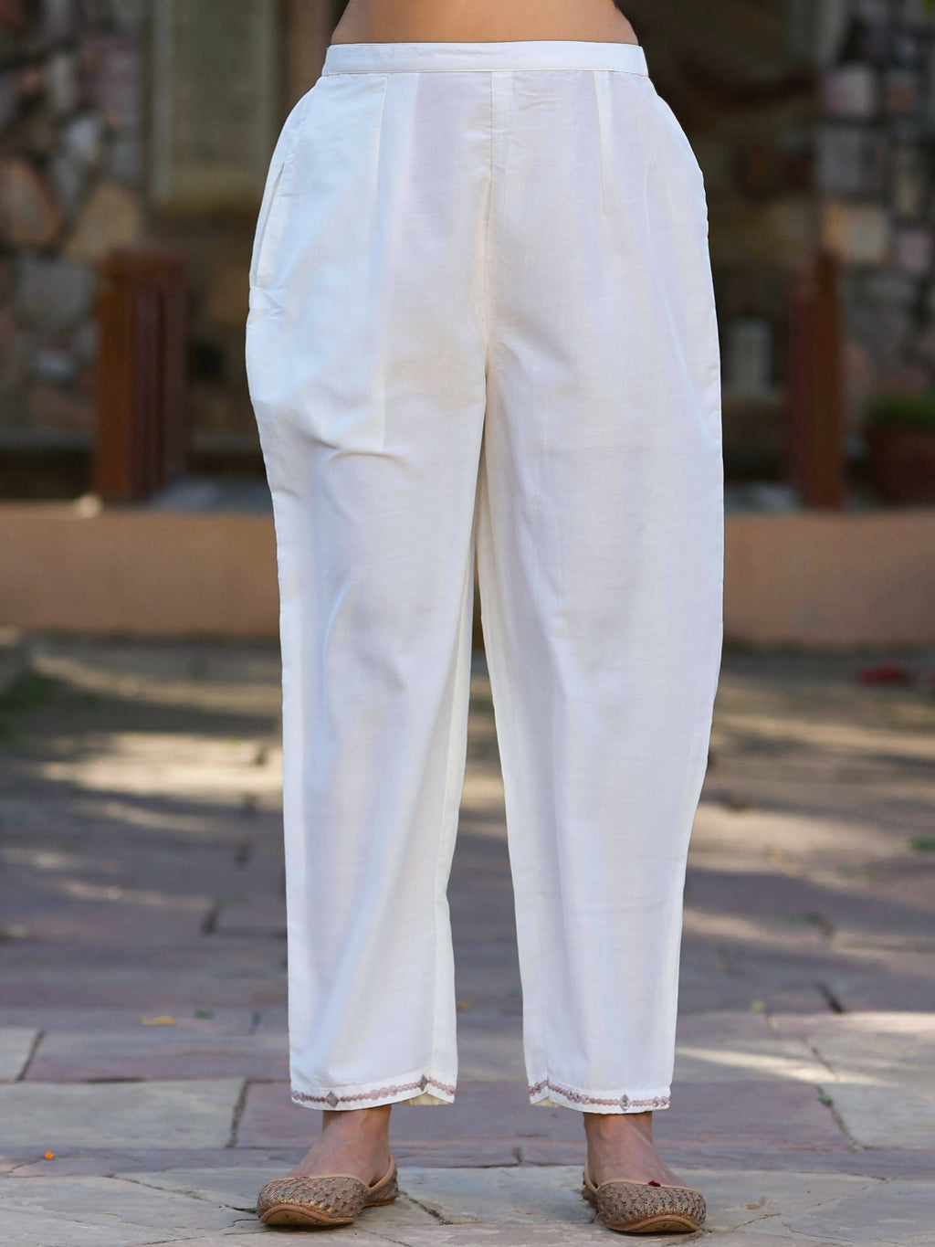 Juniper Women's Off-White Chinnon Embroidered Kurta Pant Dupatta Set - Distacart