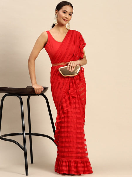 Ahalyaa Striped Net Ready To Wear Saree