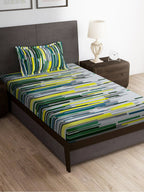 Story@home Grey & White Striped Microfiber 180 TC Bedsheet With Pillow Cover