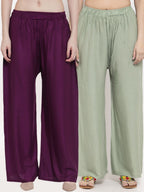 TAG 7 Women Pack Of 2 Solid Straight Palazzos