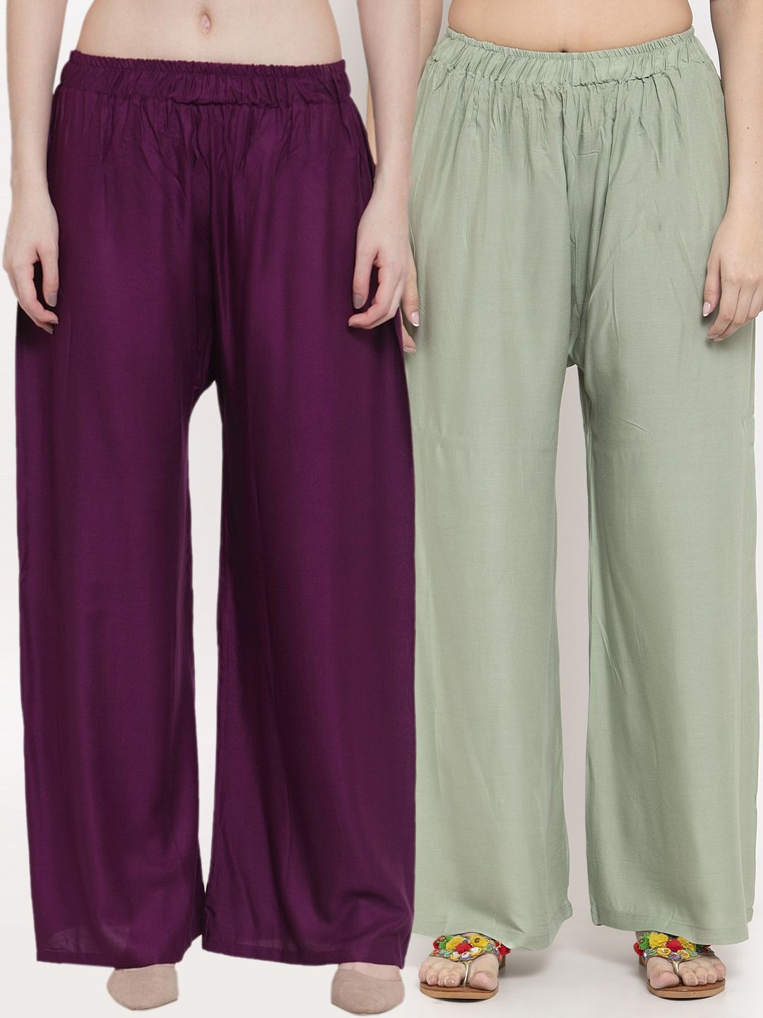 TAG 7 Women Pack Of 2 Solid Straight Palazzos