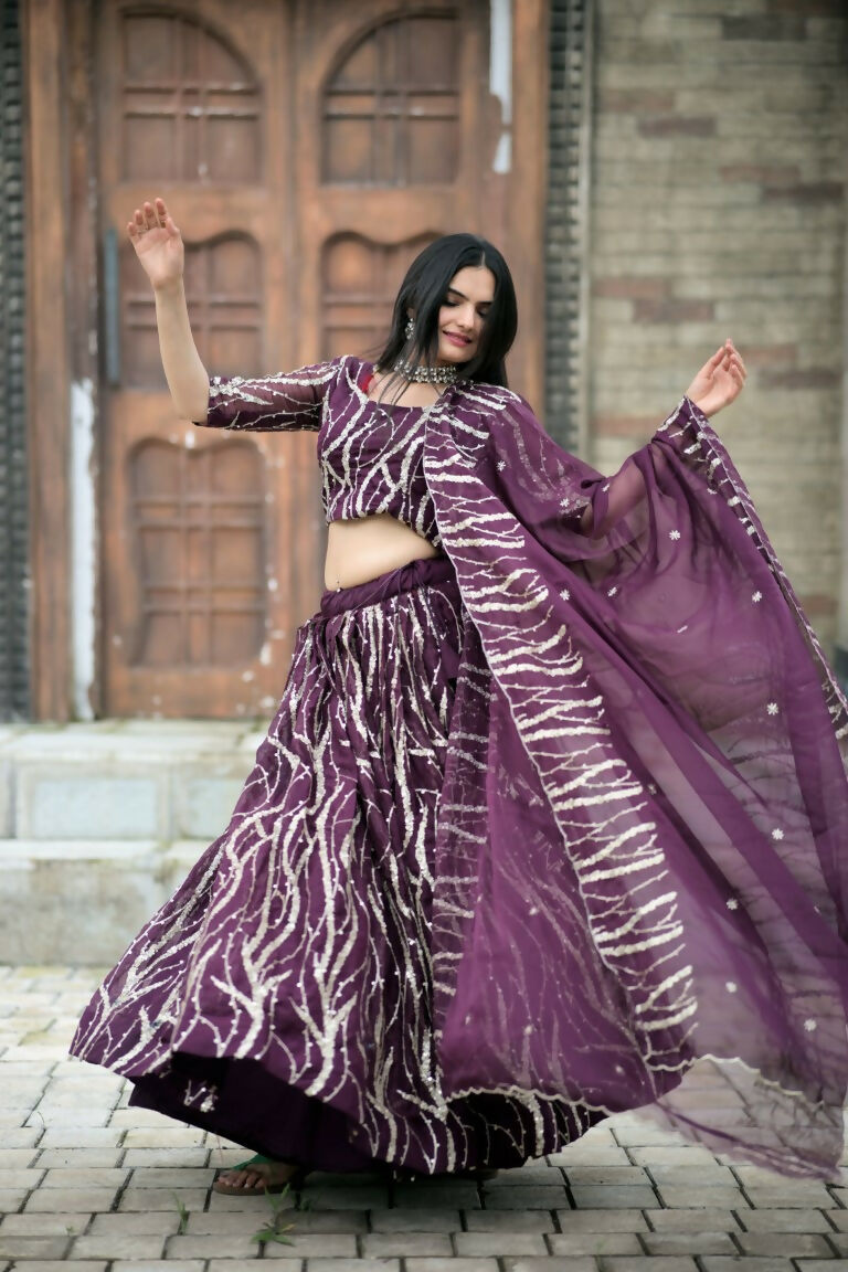 Vastranavya Enchanting Designer Tebby-Silk Lehenga Choli With Dupatta Set - Wine