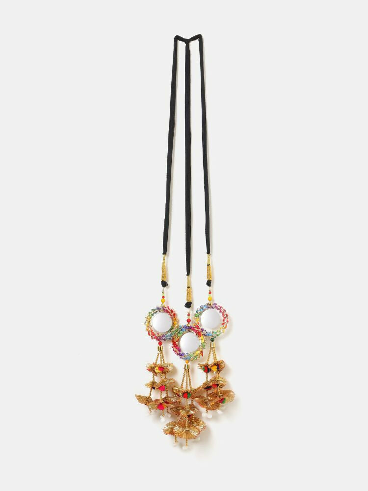 Ruby Raang Gold Gota Pati Work And Colorful Pastel Hues Threads With Shell And Black Thread And Mirror Work - Distacart