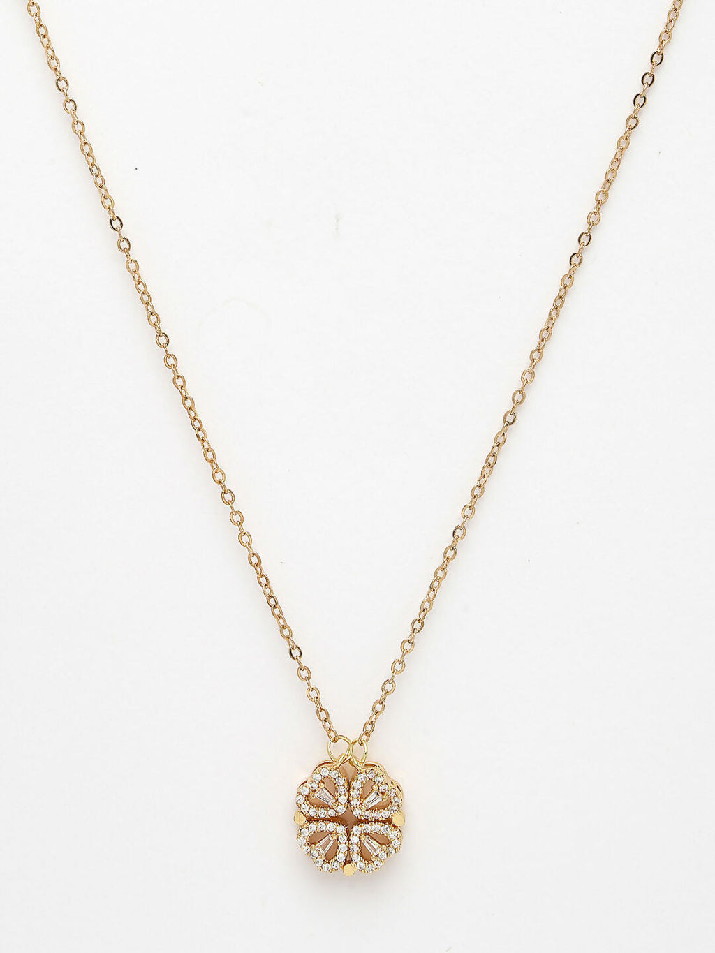 NVR Women's Rose Gold Heart Shape American Diamond Metal Chain