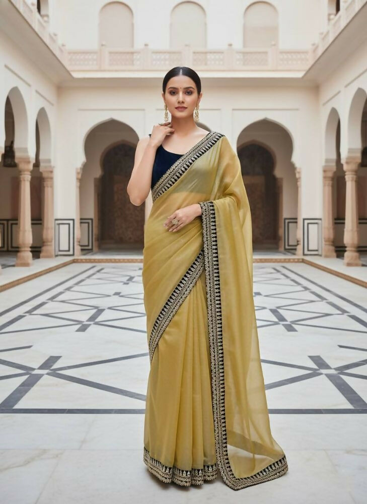Joban Fashion Yellow Soft twill Net Party Wear Sarees - Distacart