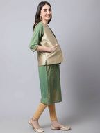 Even Apparels Beige Bansari Silk Open Front Gillet - Distacart