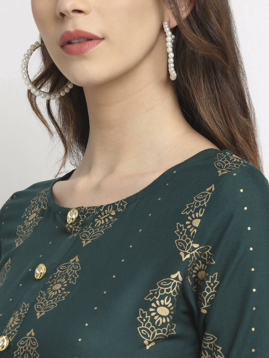 Rudra Bazaar Gold Printed Flared Anarkali kurti - Distacart