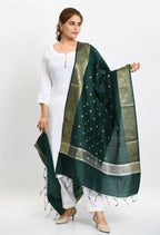 Mominos Fashion Moeza Women's Banarsi Silk Woven Design Bottle Green Dupatta - Distacart