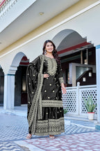 Teeya Creation Black Color Chinon Silk Heavy Embroidery Work Wedding Wear Sharara - Distacart